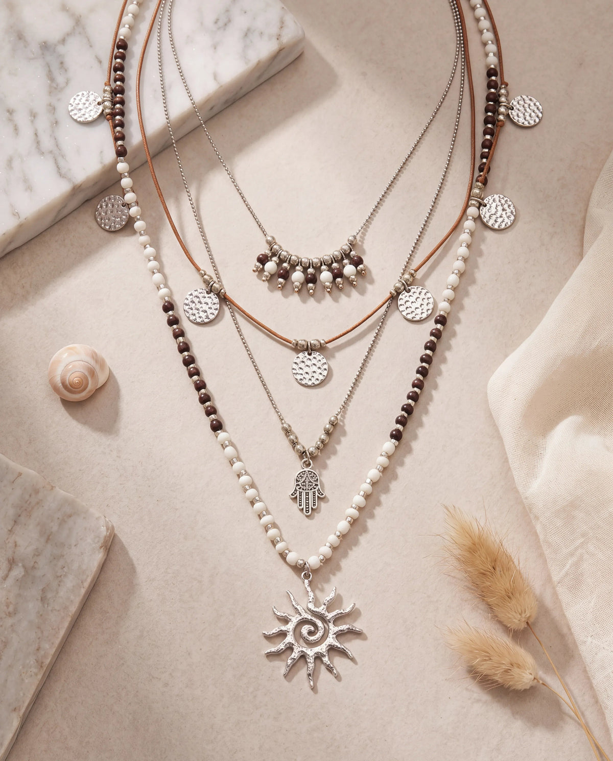 Boho Spirit Silver Layered Necklace Set