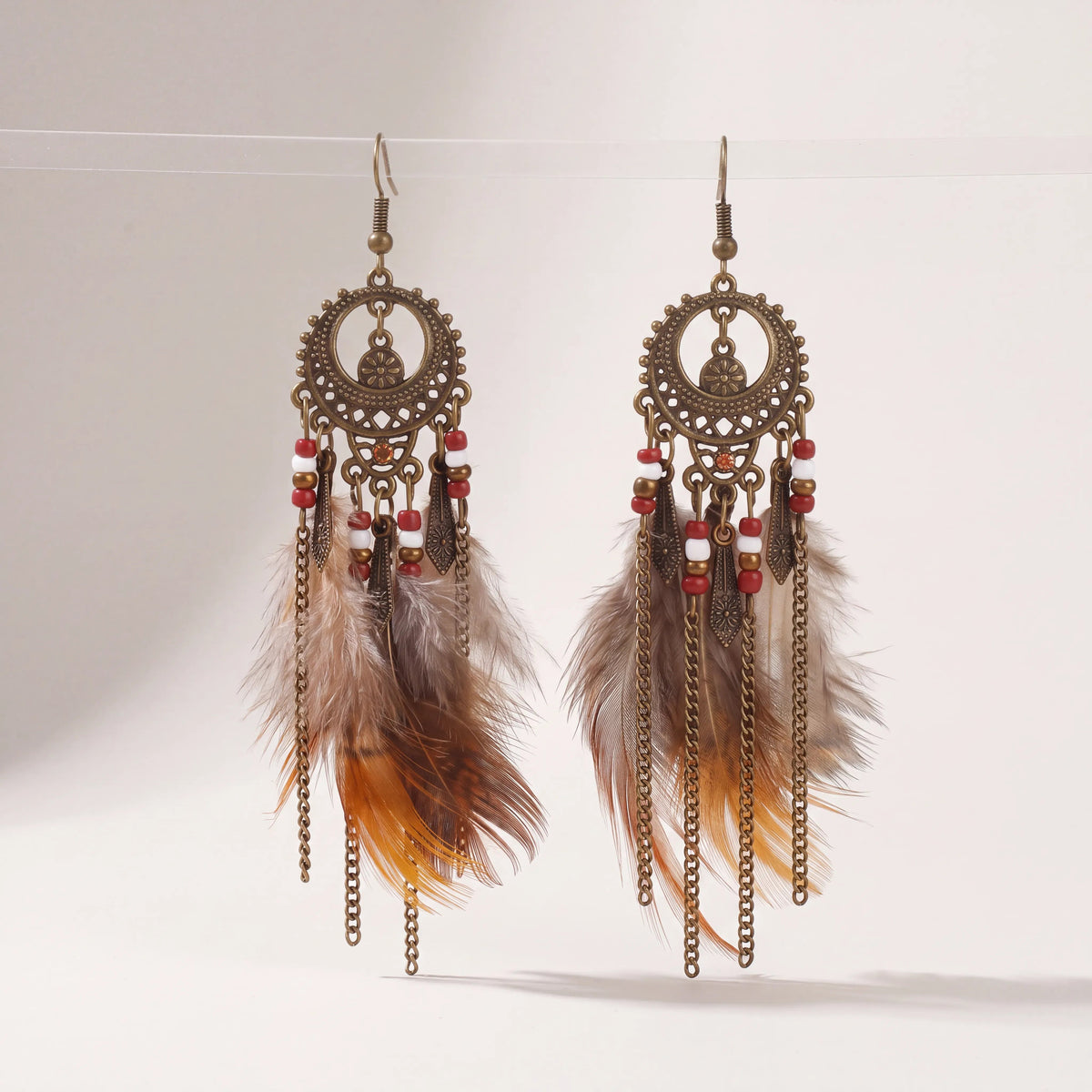 Bohemian Nocturne Dreamcatcher Feather Drop Earrings