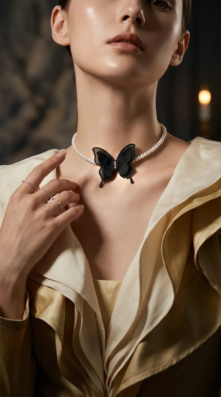 Butterfly Pearl Choker Necklace