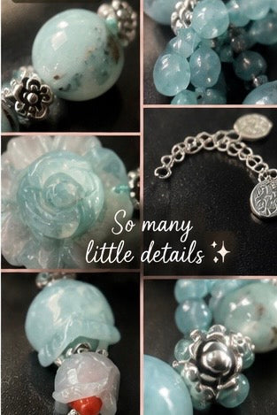 Water Jade Carved Flower Bracelet – 6" + 2" Extender
