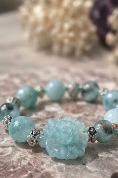 Water Jade Carved Flower Bracelet – 6" + 2" Extender