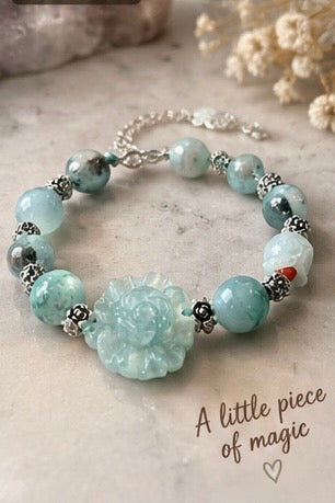 Water Jade Carved Flower Bracelet – 6" + 2" Extender