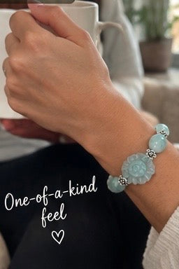 Water Jade Carved Flower Bracelet – 6" + 2" Extender