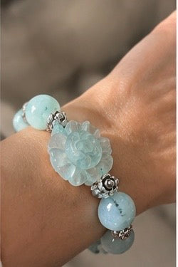 Water Jade Carved Flower Bracelet – 6" + 2" Extender