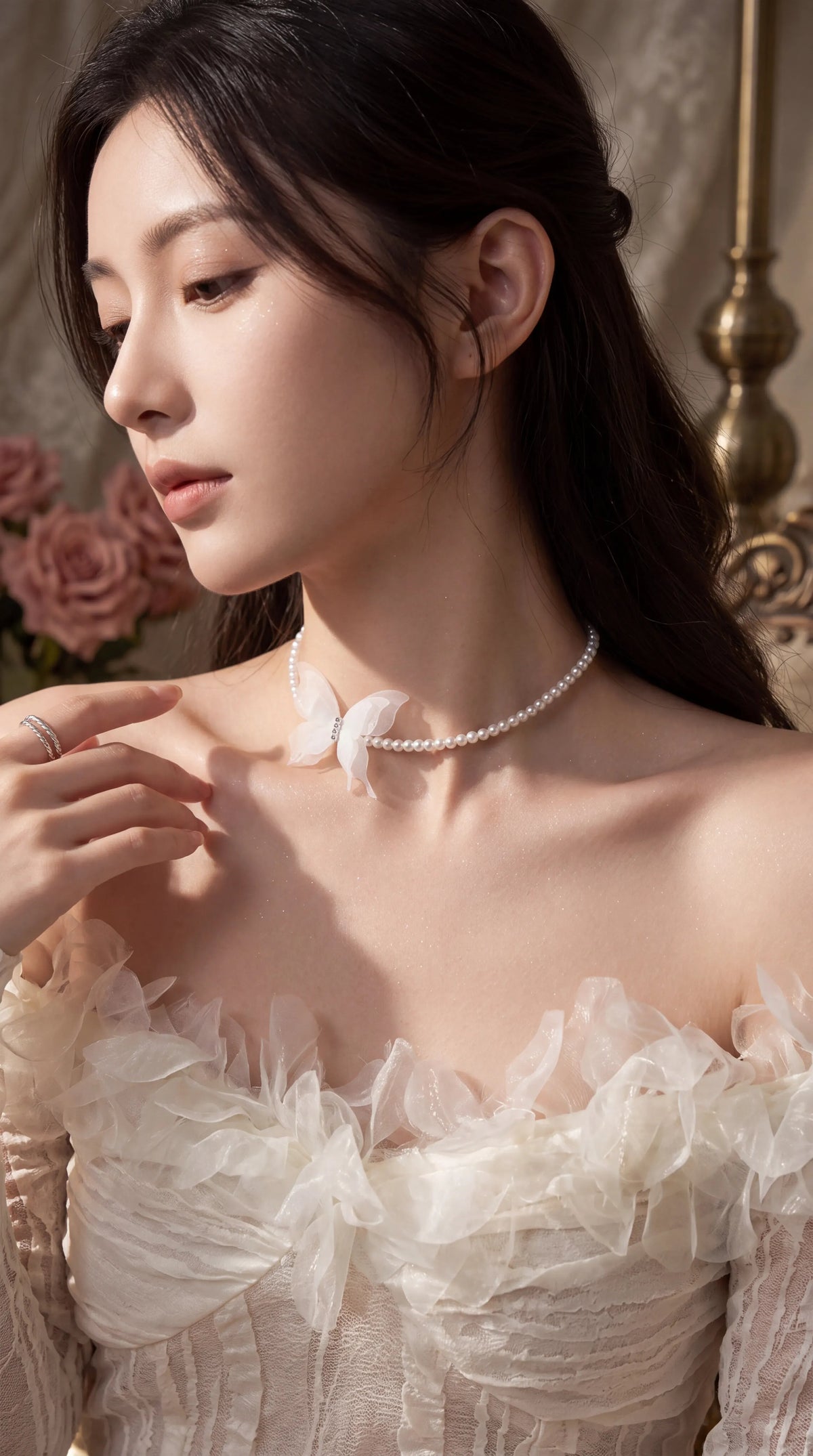 Butterfly Pearl Choker Necklace