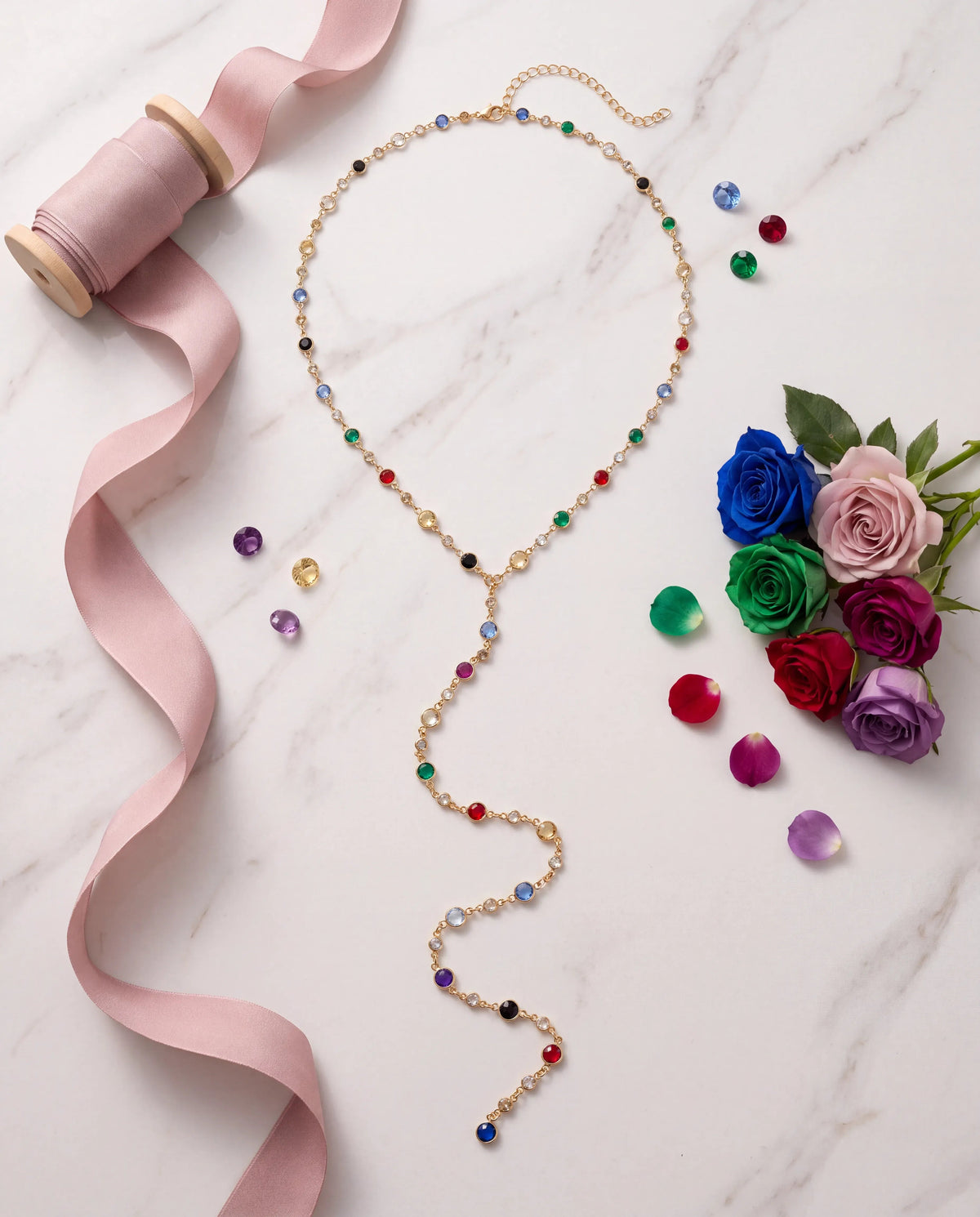 Rainbow Crystal Lariat Y-Necklace