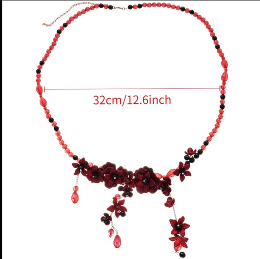 Red Floral Beaded Waist Chain & Necklace