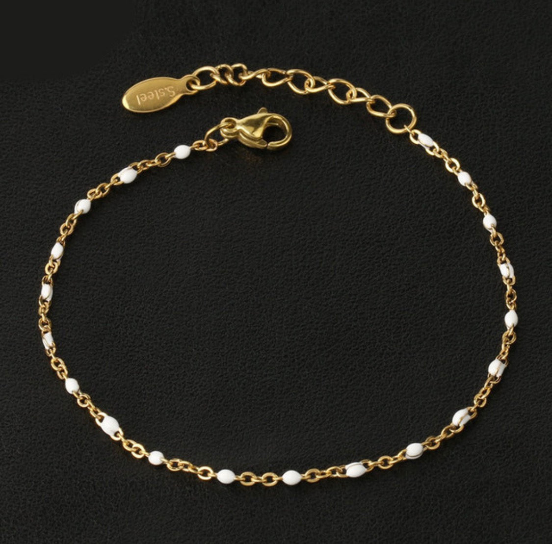 Gold Enamel Bead Chain Bracelet