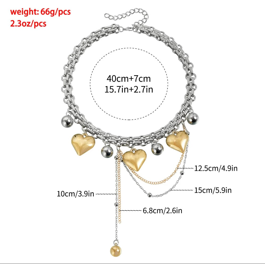 Stainless Steel Heart Charm Layered Choker Necklace