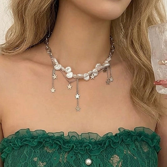 Baroque Pearl Star Charm Choker Necklace