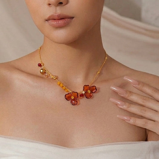 Amber Blossom Glass Flower Necklace