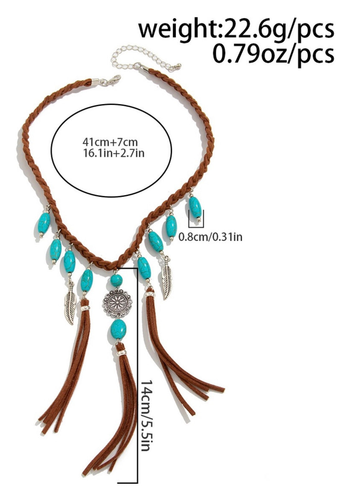 Turquoise Leather Fringe Necklace