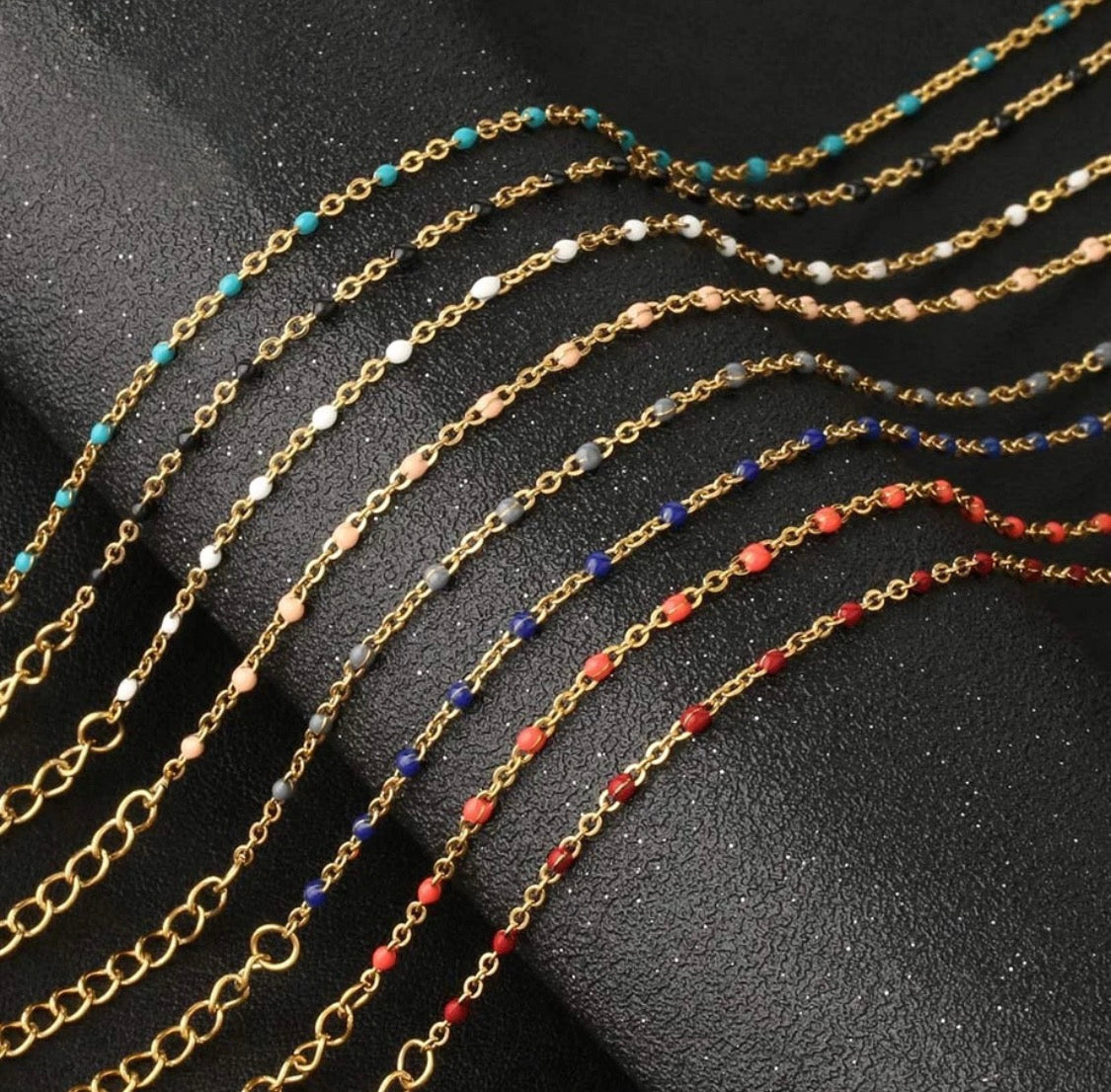 Gold Enamel Bead Chain Bracelet