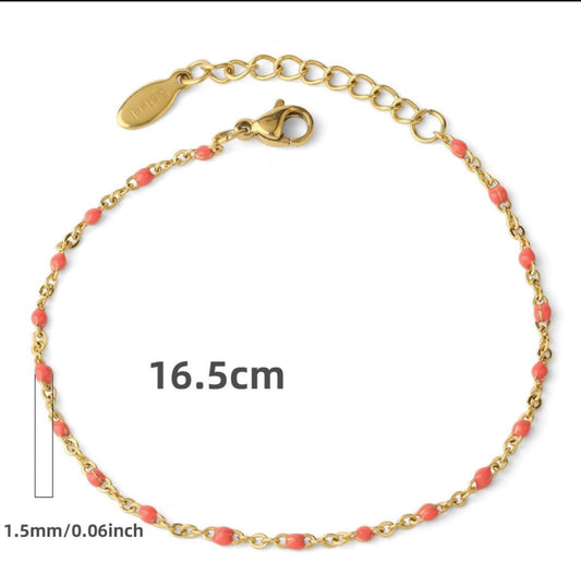 Gold Enamel Bead Chain Bracelet