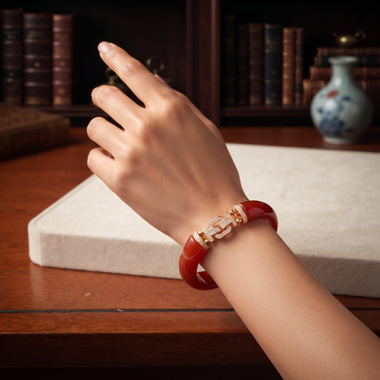 Carnelian & Freshwater Pearl Bangle Bracelet 17CM