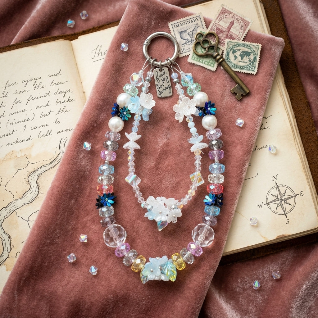 Find Joy in the Journey Pastel Crystal Charm close-up detail on dark teal velvet