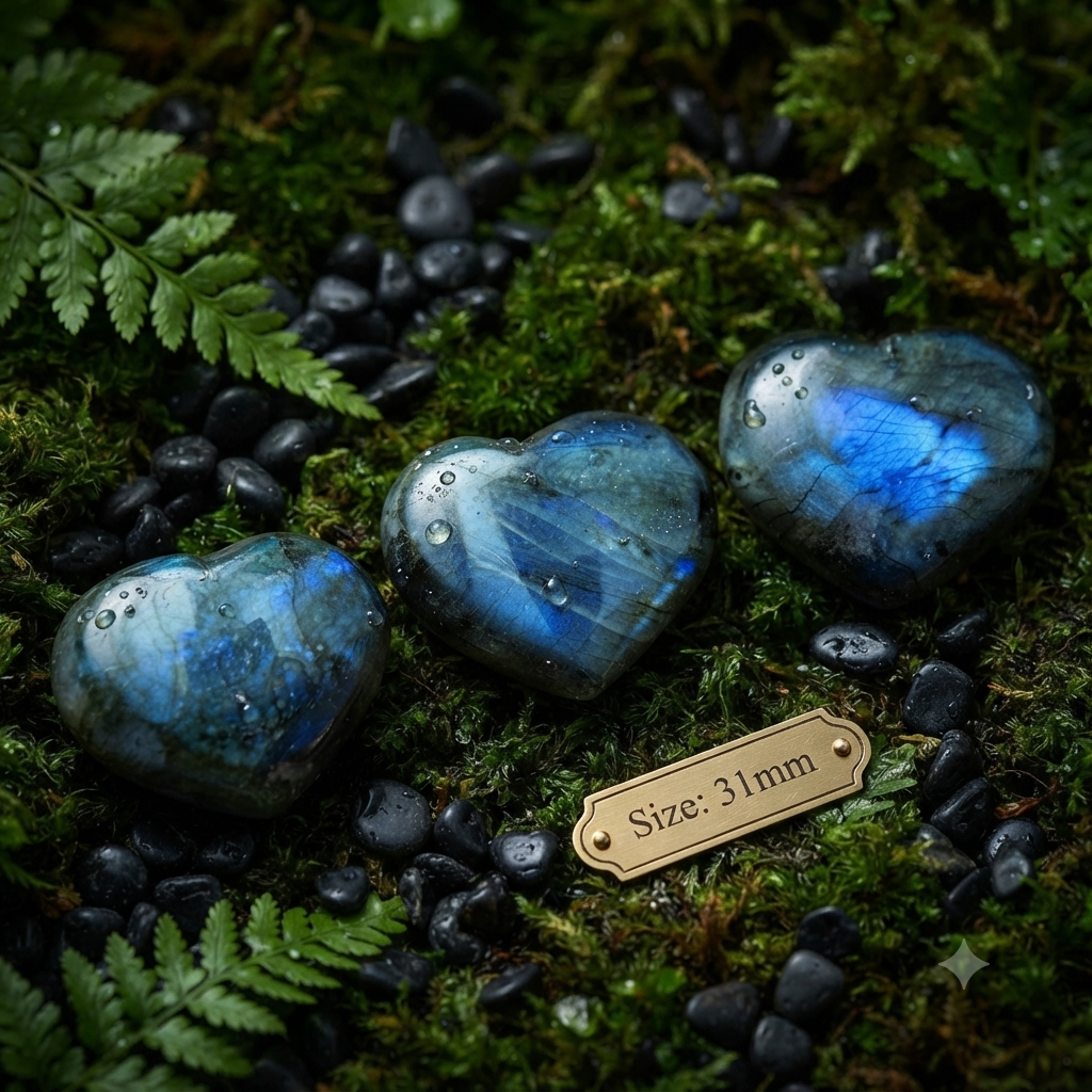Labradorite Heart Crystal Flashy Blue Green Palm Stone | 31mm–37mm  | Intuition & Protection Stone