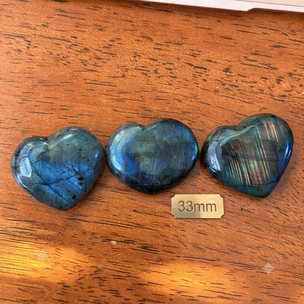 Labradorite Heart Crystal Flashy Blue Green Palm Stone | 31mm–37mm  | Intuition & Protection Stone