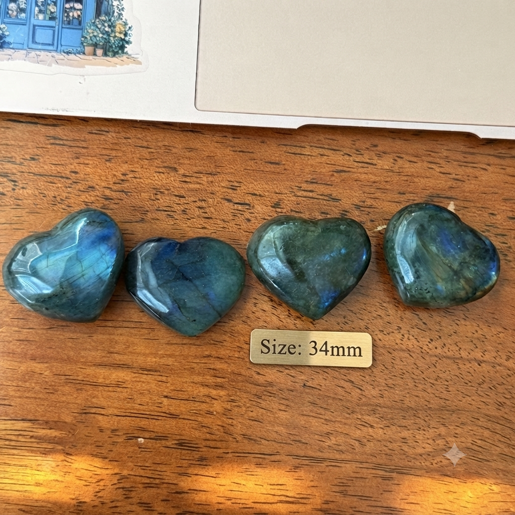 Labradorite Heart Crystal Flashy Blue Green Palm Stone | 31mm–37mm  | Intuition & Protection Stone