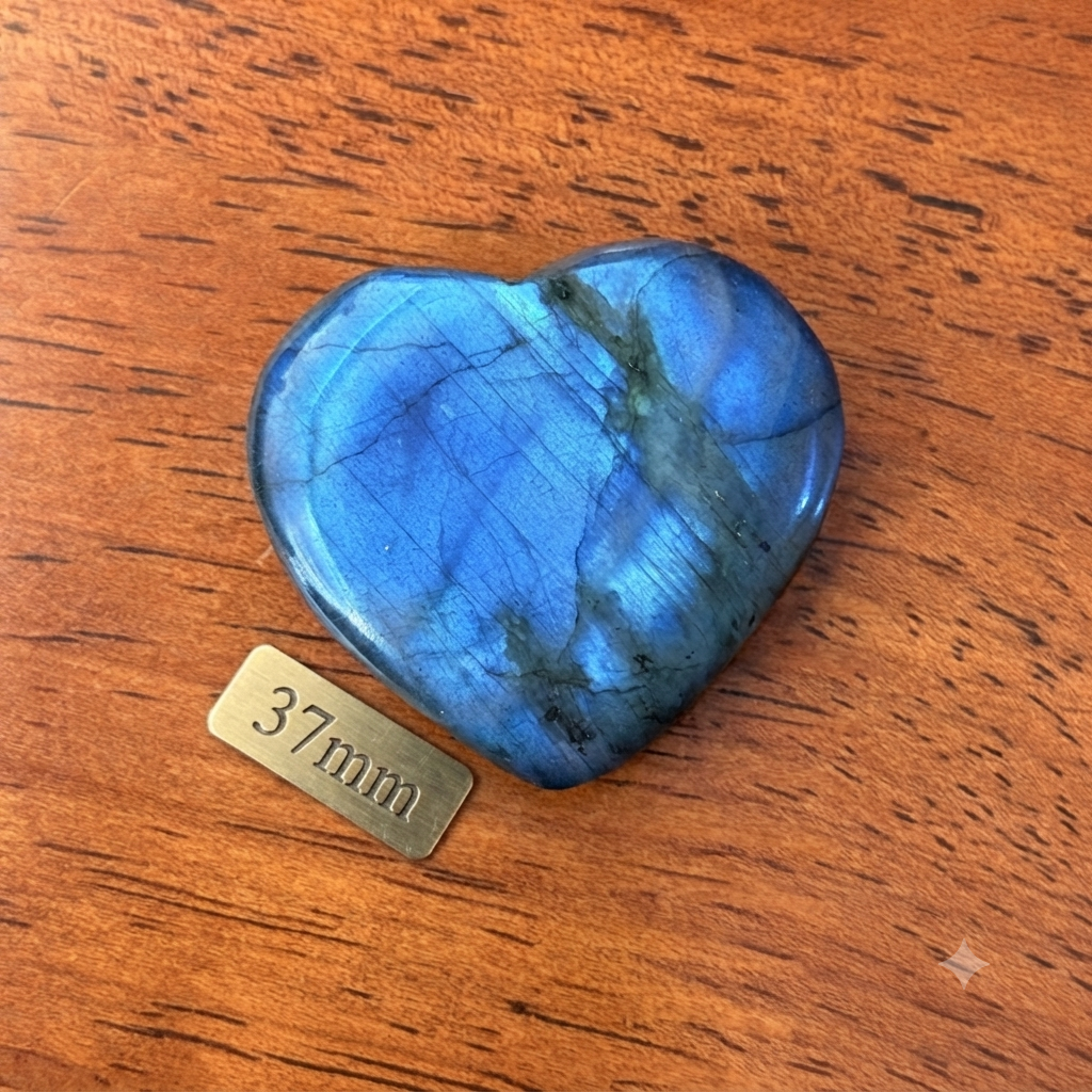 Labradorite Heart Crystal Flashy Blue Green Palm Stone | 31mm–37mm  | Intuition & Protection Stone