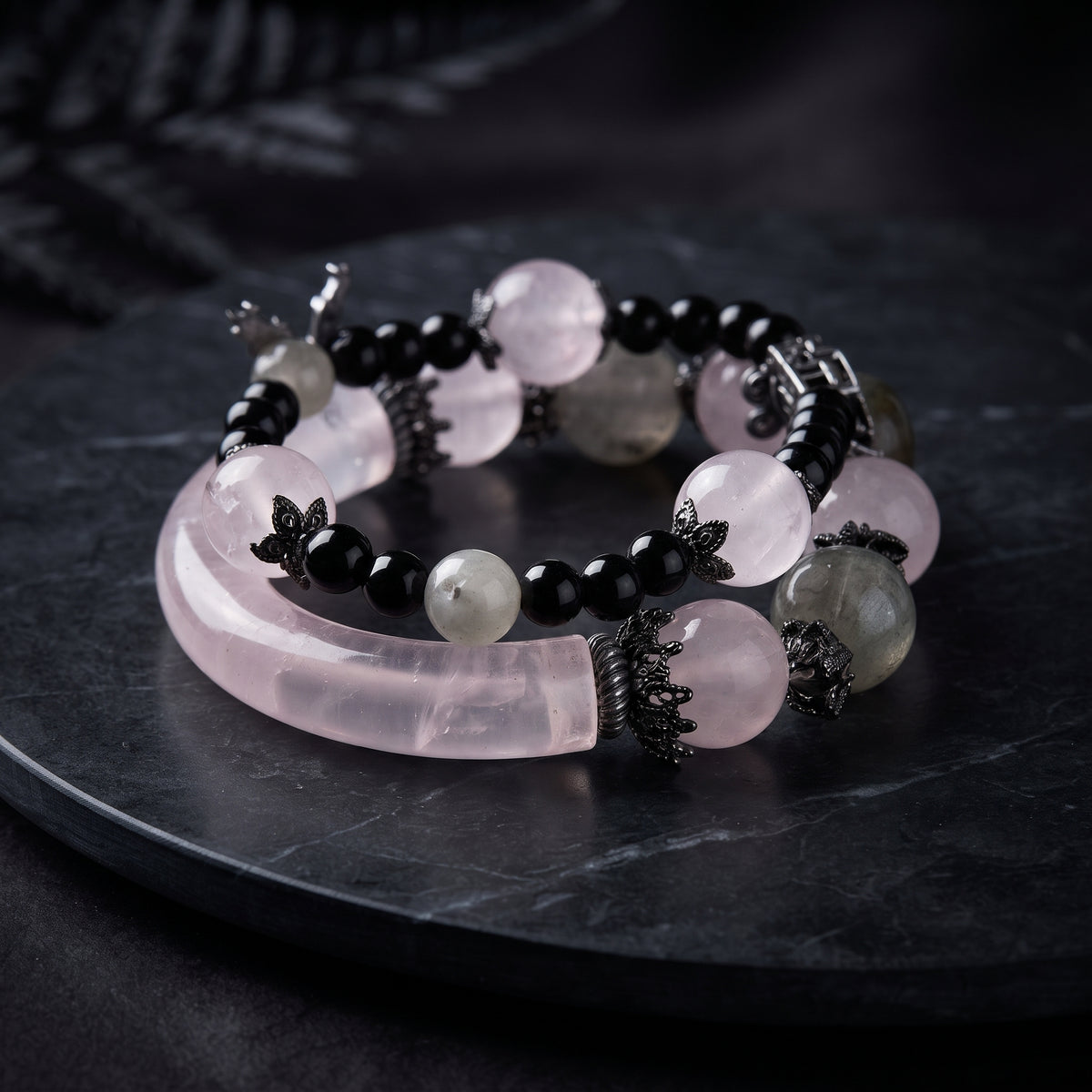 Rose Quartz & Labradorite Double-Strand Bracelet