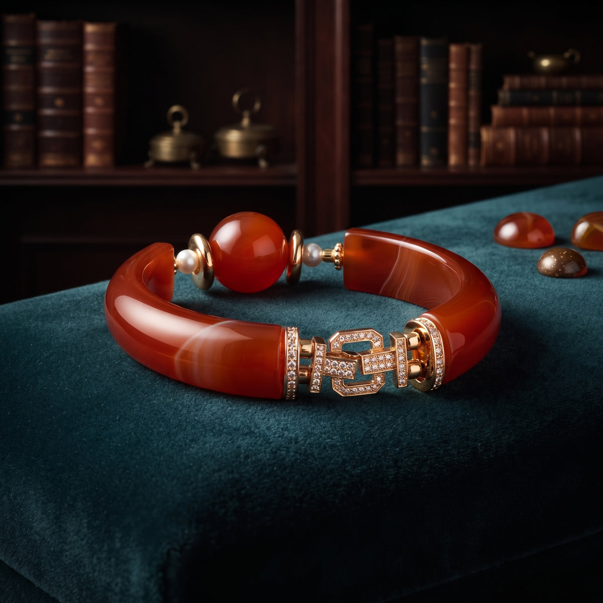 Carnelian & Freshwater Pearl Bangle Bracelet 17CM