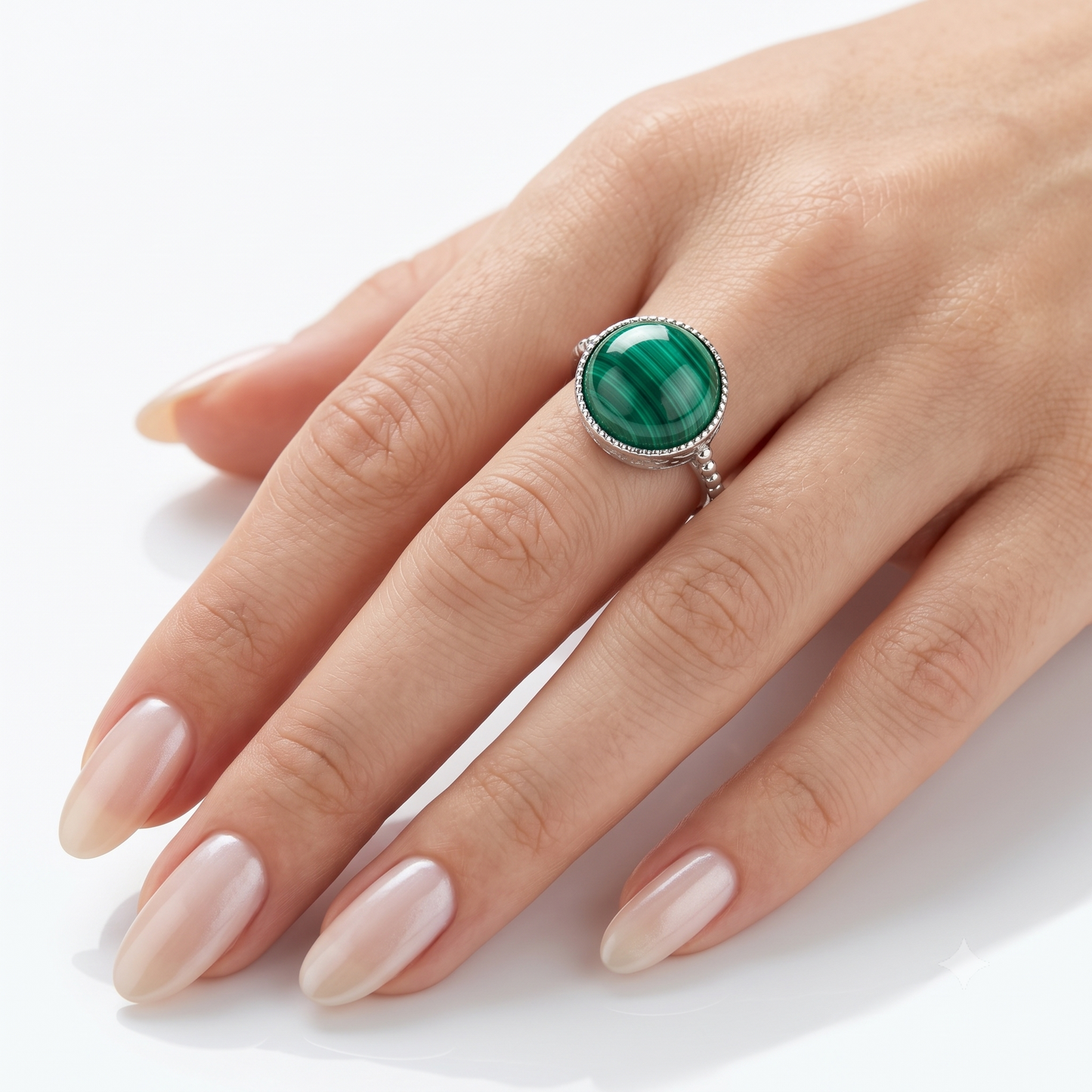 Adjustable Malachite Crystal Stainless Steel Ring