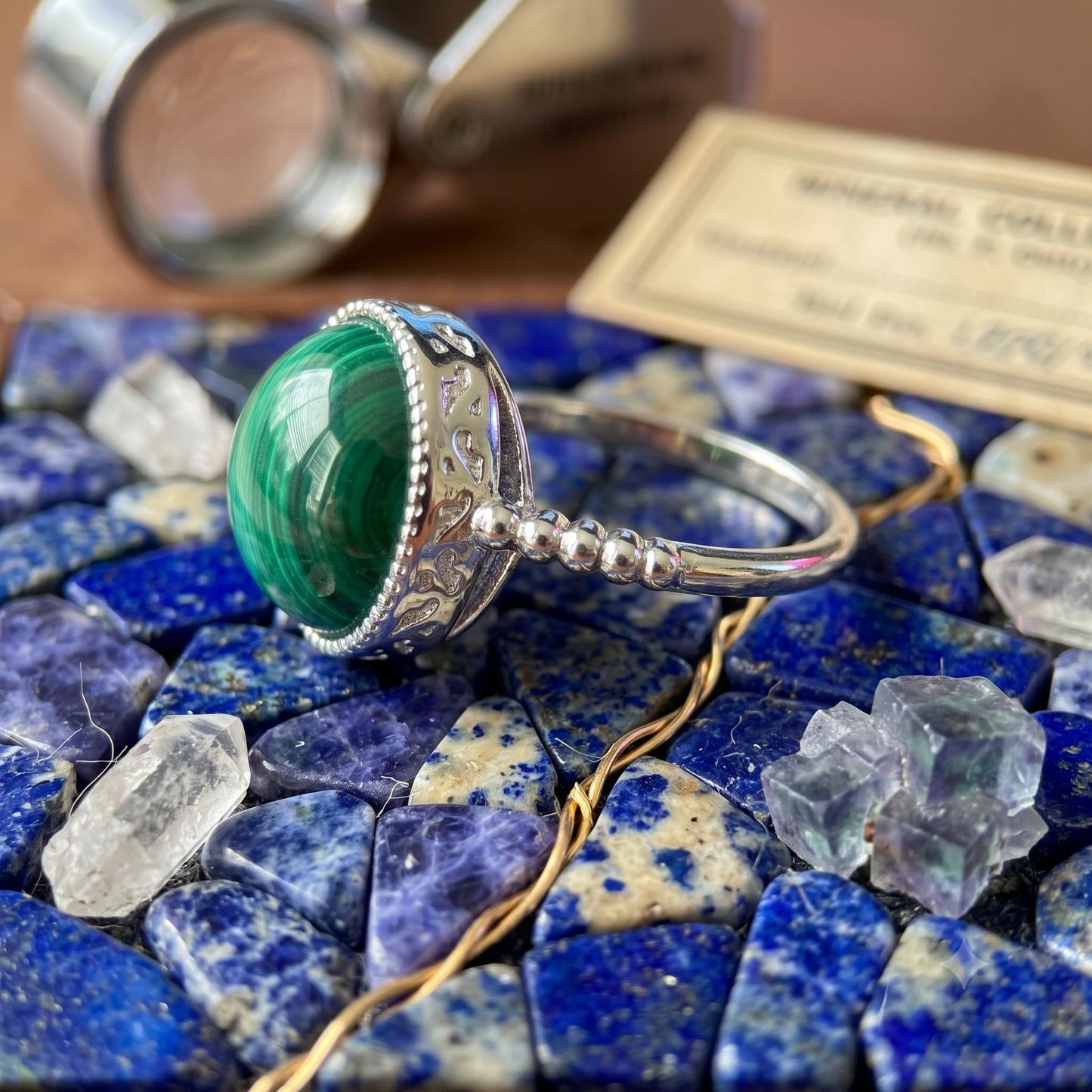 Adjustable Malachite Crystal Stainless Steel Ring