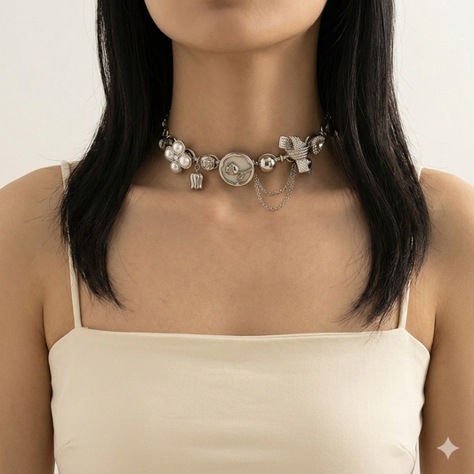 Punk Geometric Rose Choker Necklace