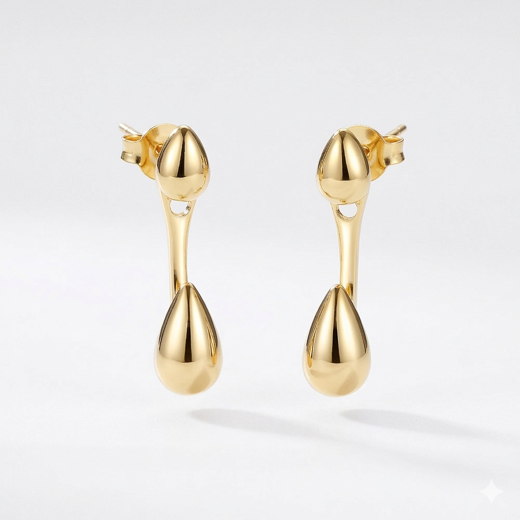 Double Teardrop Drop Earrings – Gold & Silver