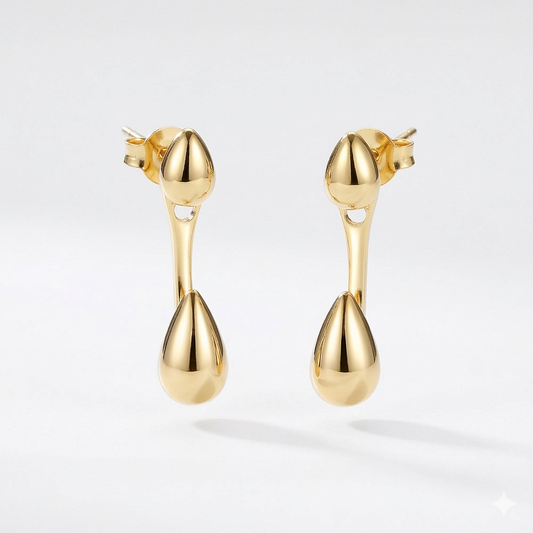 Double Teardrop Drop Earrings – Gold & Silver