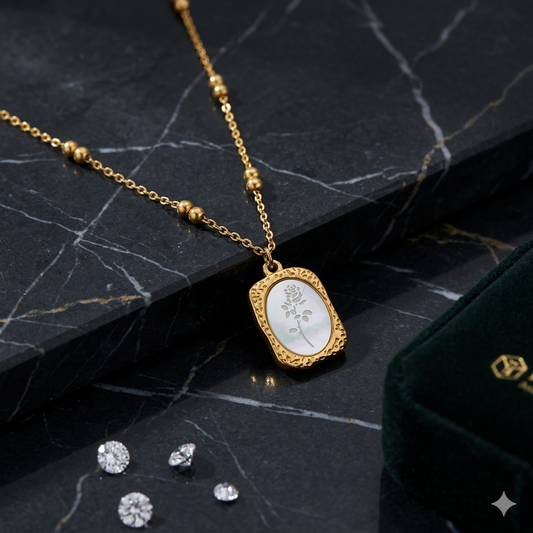 Rose Pendant Necklace | Mother of Pearl & Gold