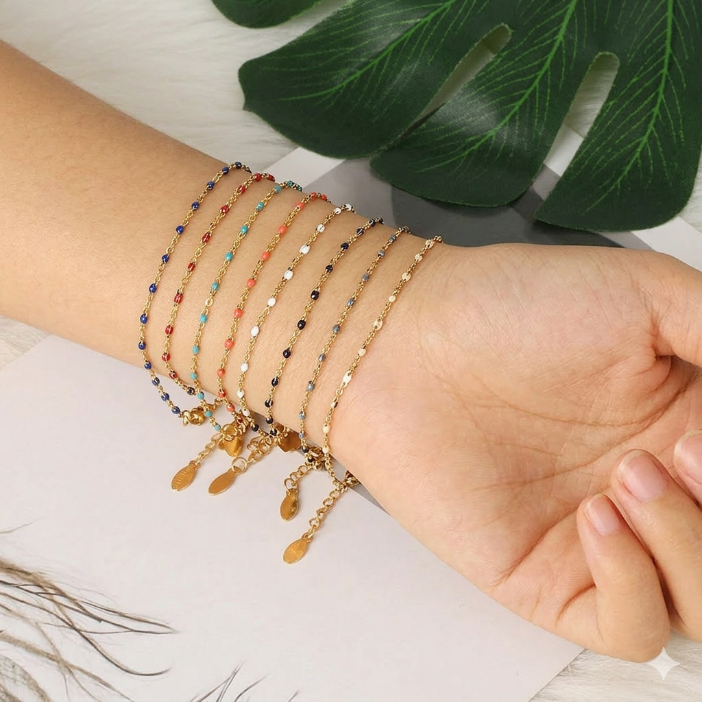 Gold Enamel Bead Chain Bracelet