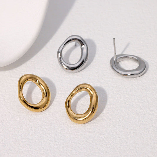 Organic Oval Hoop Stud Earrings