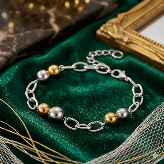 Two-Tone Bead & Chain Bracelet | Gold & Silver Stainless Steel