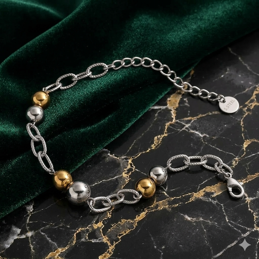 Two-Tone Bead & Chain Bracelet | Gold & Silver Stainless Steel