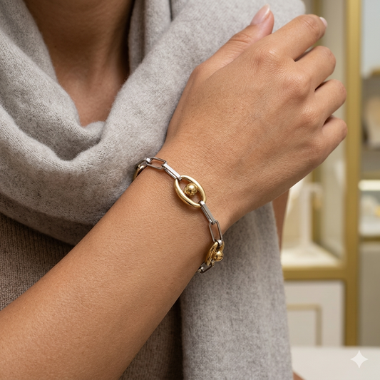 Gold Mariner Link & Paperclip Chain Bracelet