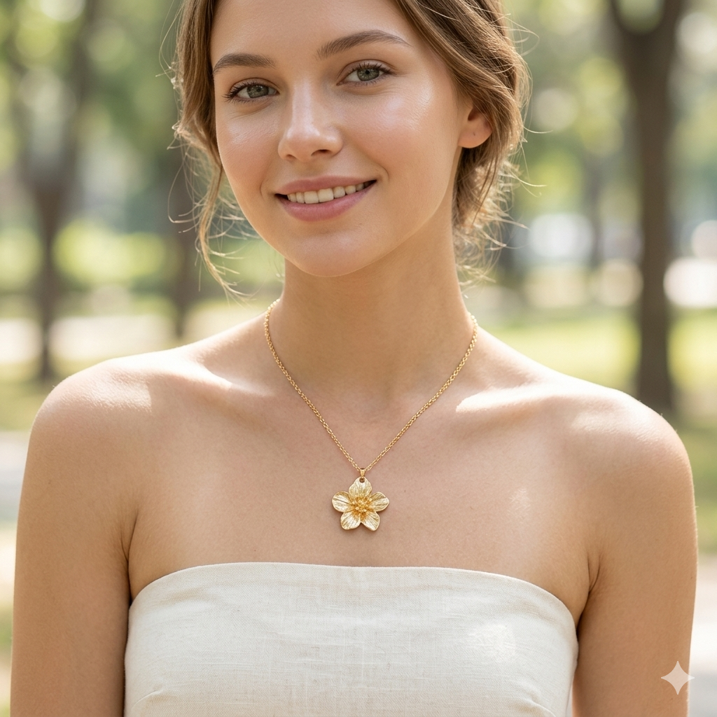Gold Cherry Blossom Flower Pendant Necklace