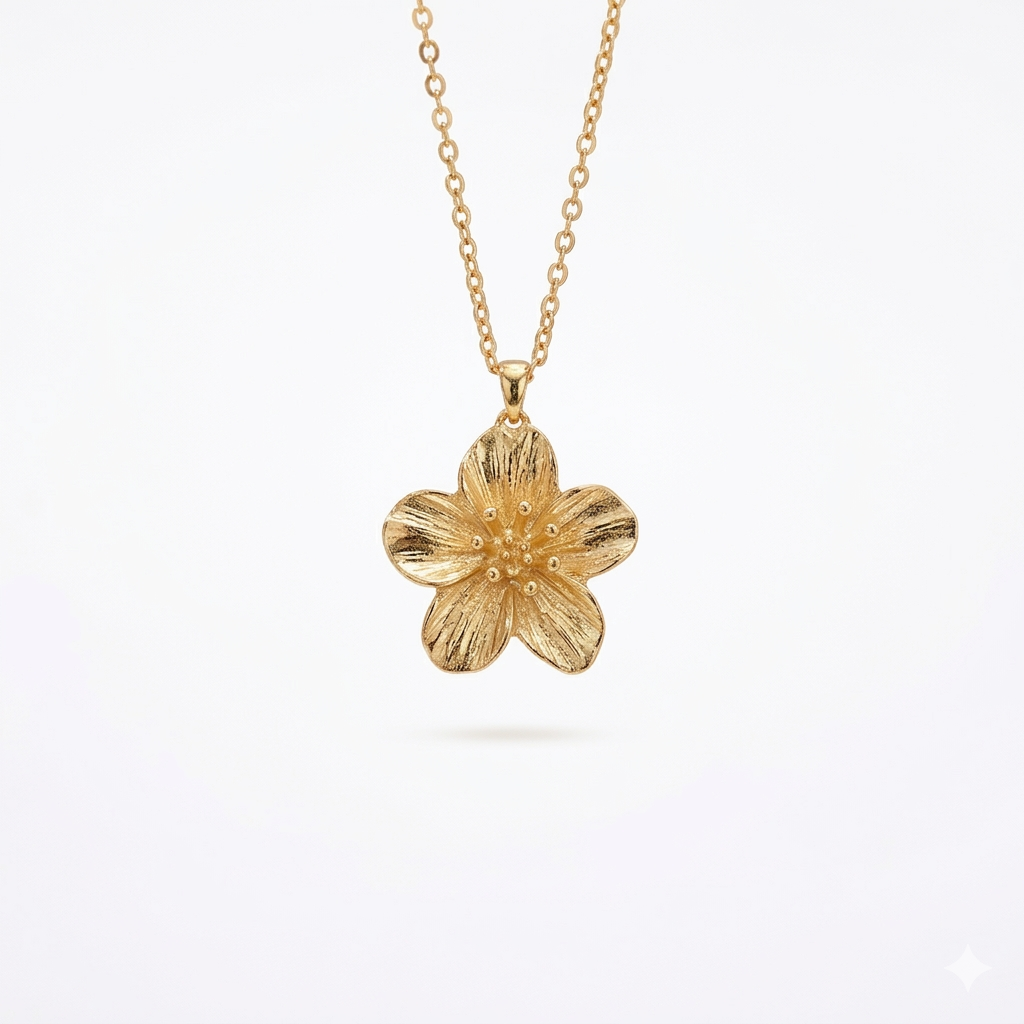 Gold Cherry Blossom Flower Pendant Necklace
