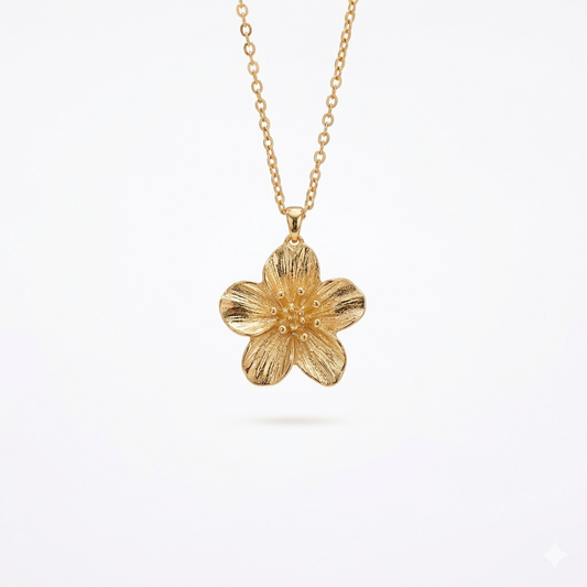 Gold Cherry Blossom Flower Pendant Necklace