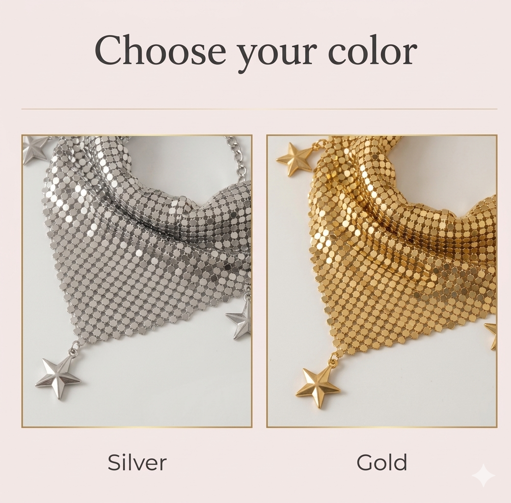 Celestial Mesh Bib Necklace with Star Charms