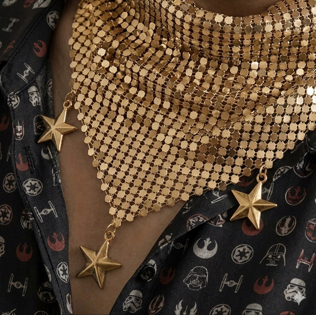 Celestial Mesh Bib Necklace with Star Charms