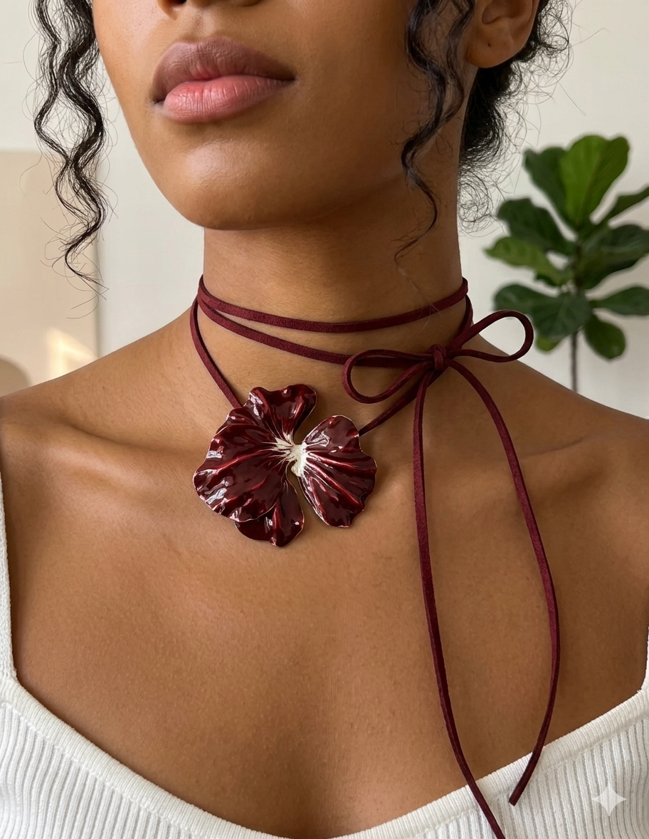Hibiscus Flower Wrap Choker Necklace