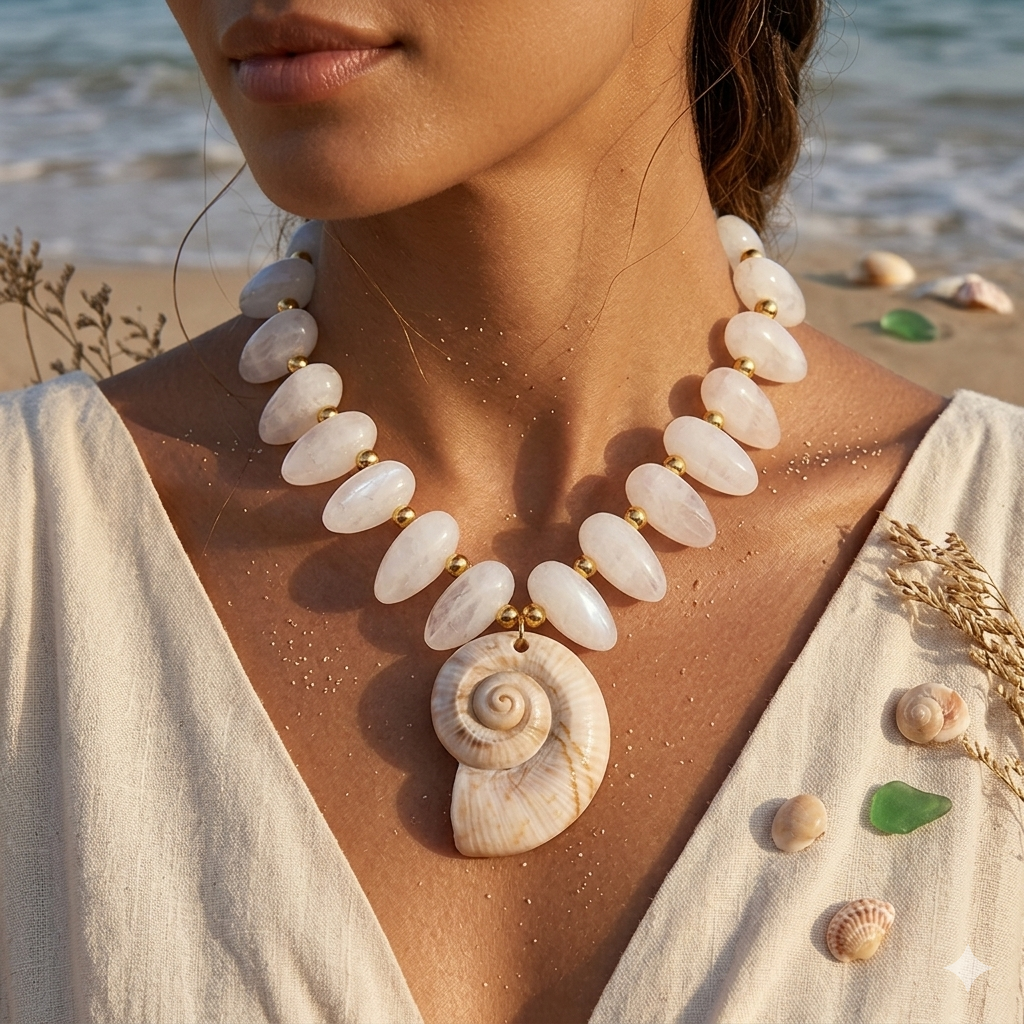 Coastal Spiral Shell Pendant Necklace
