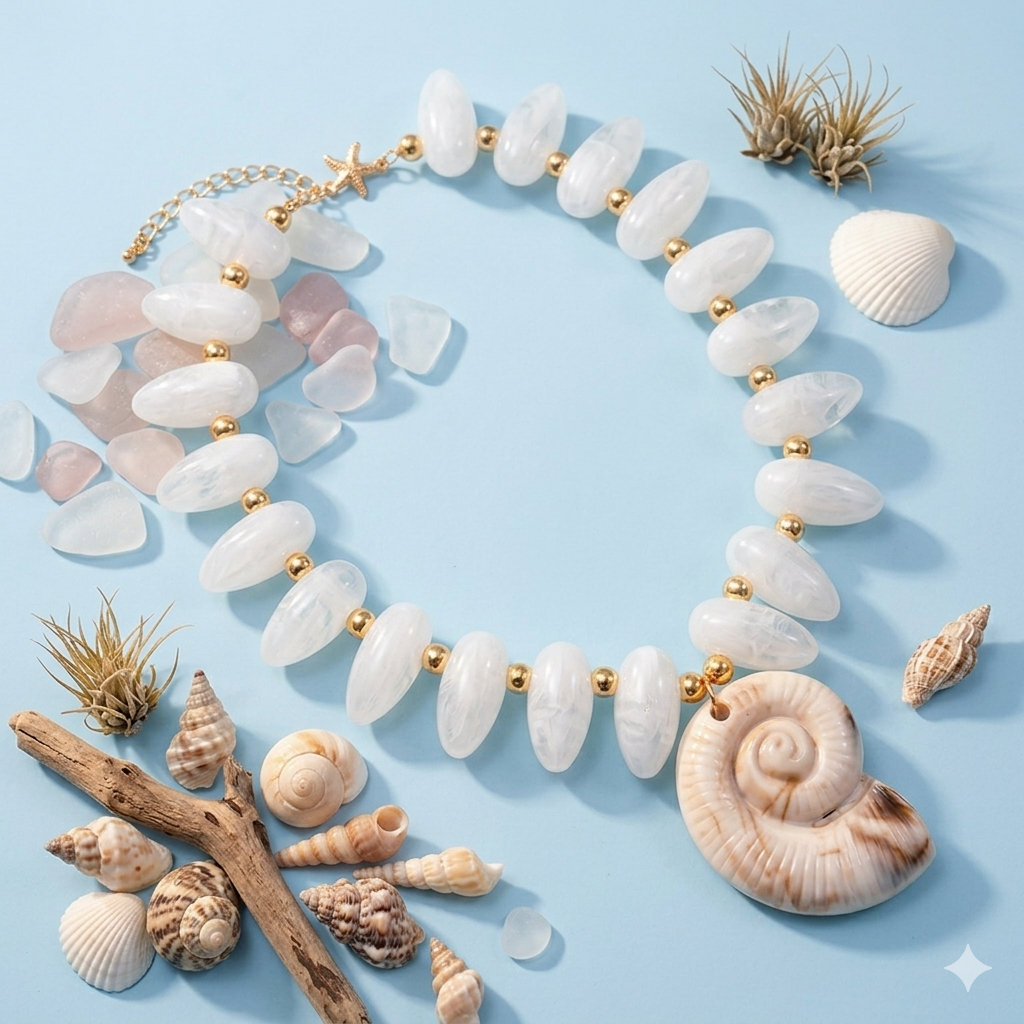 Coastal Spiral Shell Pendant Necklace