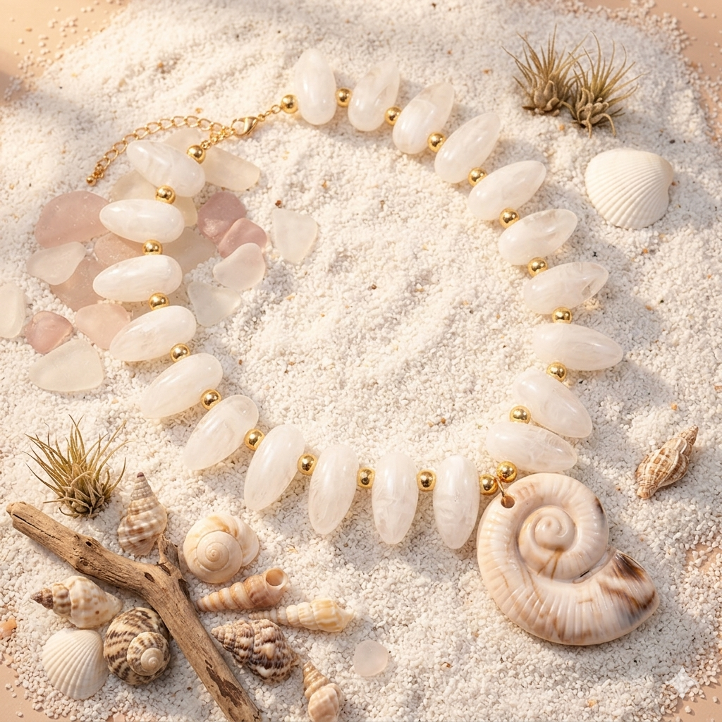 Coastal Spiral Shell Pendant Necklace