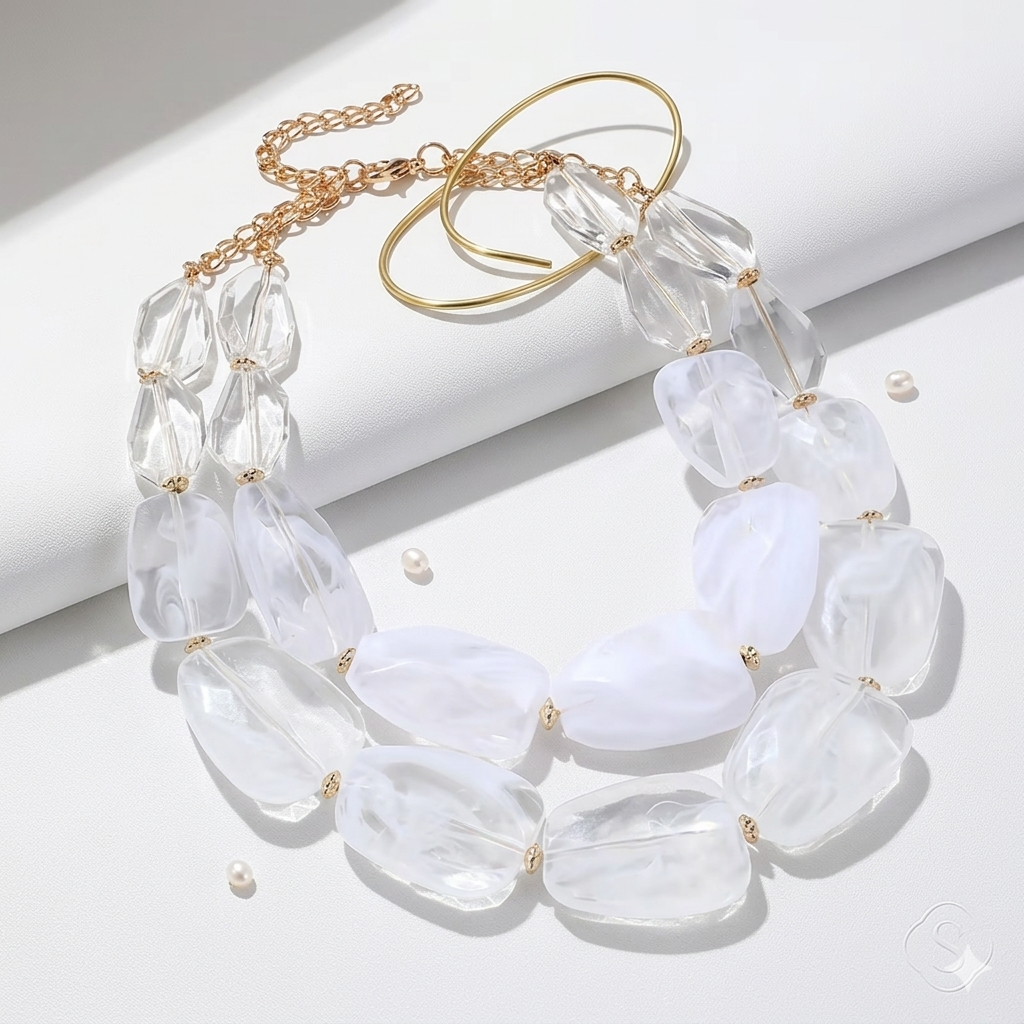 Crystal Clear Double-Layer Acrylic Statement Necklace