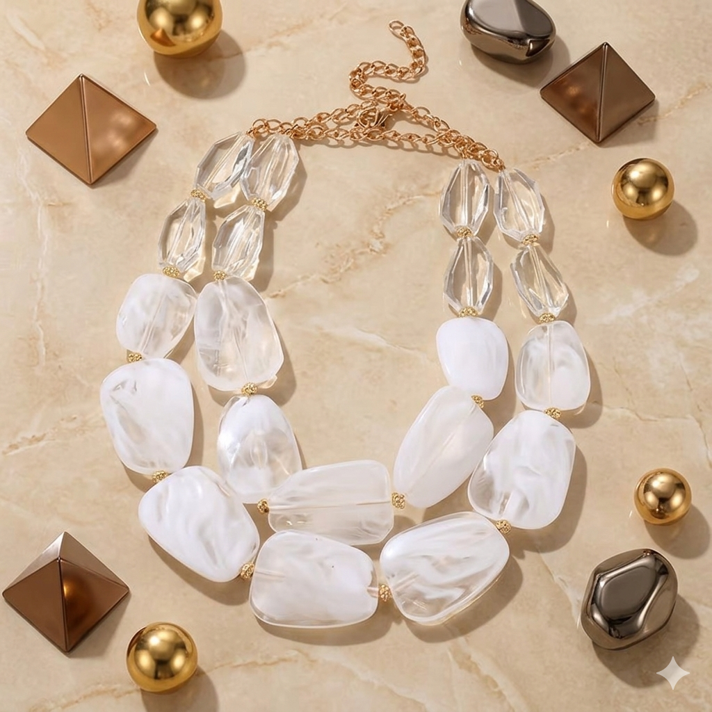 Crystal Clear Double-Layer Acrylic Statement Necklace