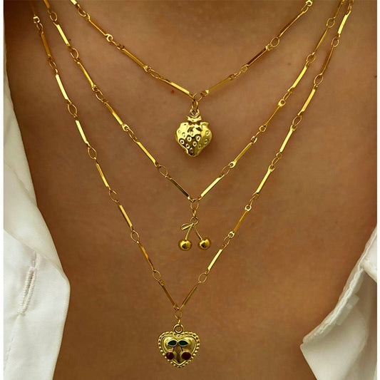 Gold Layered Charm Necklace Set