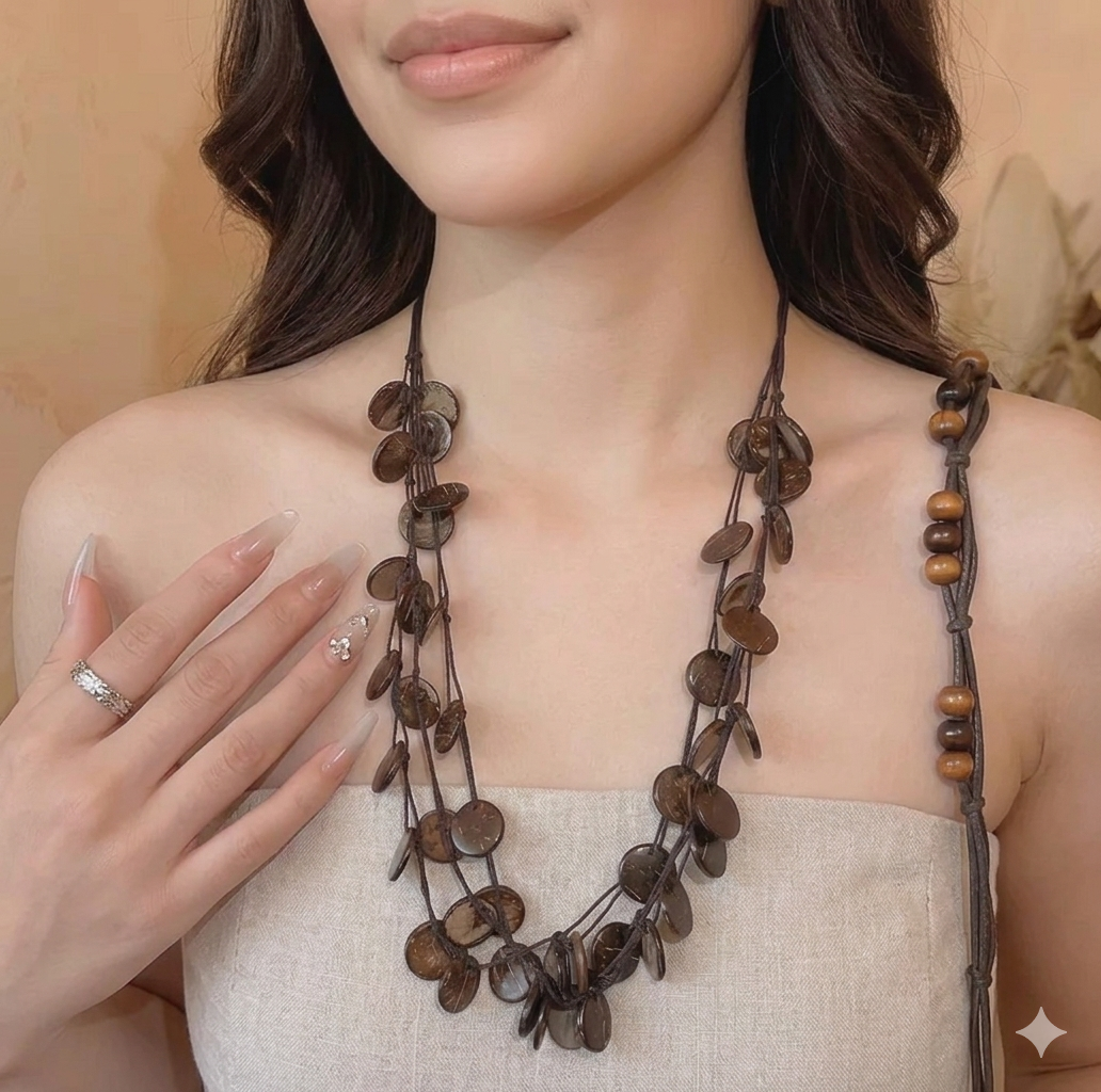 Coconut Shell Cascade Necklace